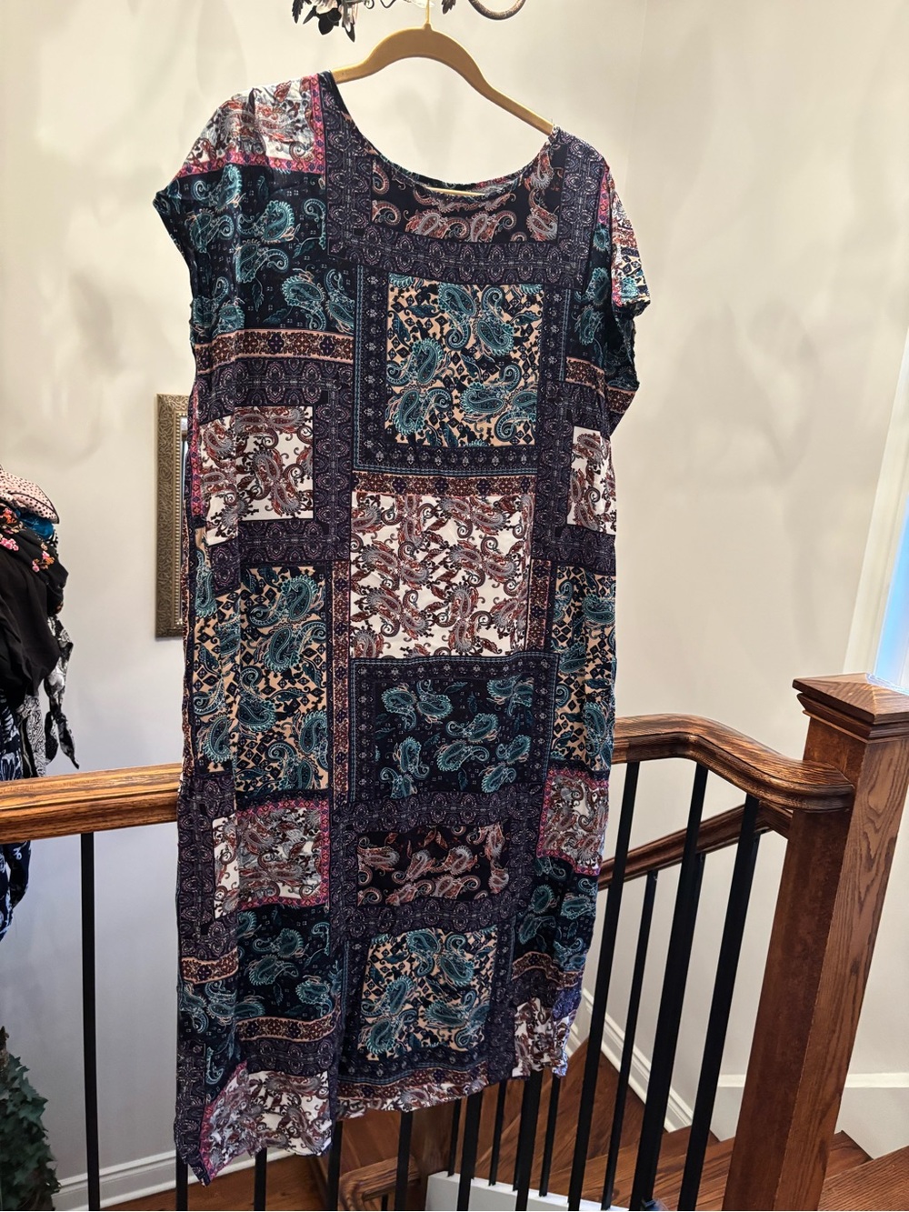 Boho Patchwork Paisley Maxi Dress - Teal & Navy